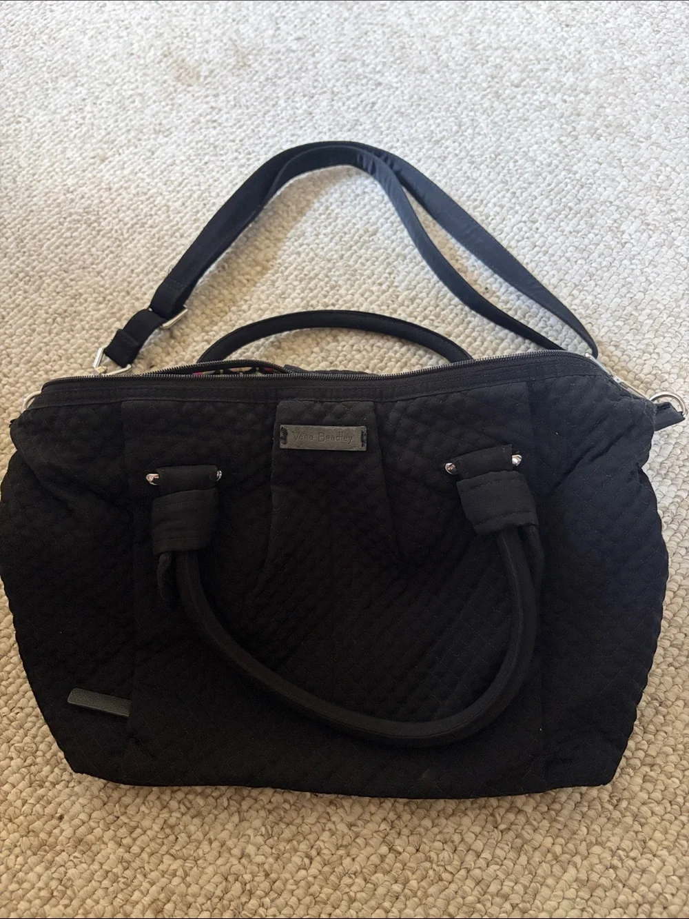 Vera Bradley Black Quilted Tote with Detachable Shoulder Strap